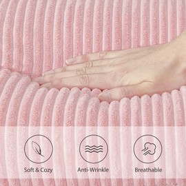 Topfinel Set of 2 Striped Corduroy Square Throw Pillow Case Soft Cushion Covers for Sofa Couch Bedroom Decorative Fluffy Large Pillowcases 18x18 Inch 45x45cm Pink