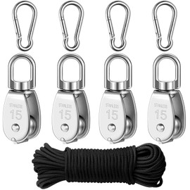 Stainless Steel Pulley Pulley, Pulley Roller for Ropes, Pack of 4 Cord and Carabiner, Pulley, Pulley Single Set, Pulley Steel Cable, Pulley Pulley, Pulley Roller