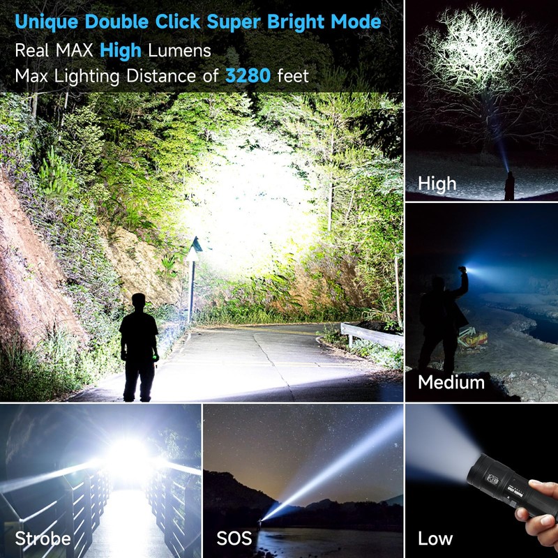 Rechargeable Flashlights High Lumens, 3000 Lumens Super Bright Led Tactical