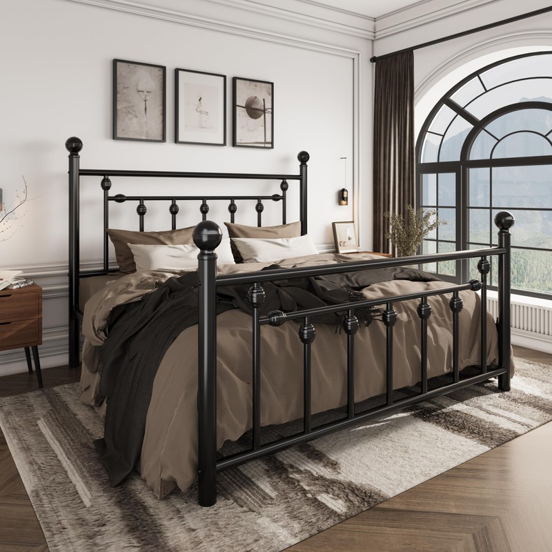 SHA CERLIN 14'' Queen Size Metal Platform Bed Frame/Victorian Headboard