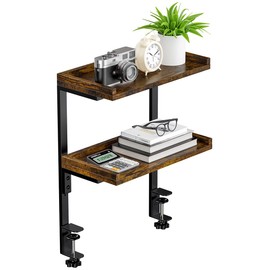 ART-GIFTREE Clamp On Desk Shelf 2-Tier, Wood Shelving Unit for Office Desk/Gaming Accessories, Tabletop Book Storage Rack, Shelf for Top of Desk, Brown