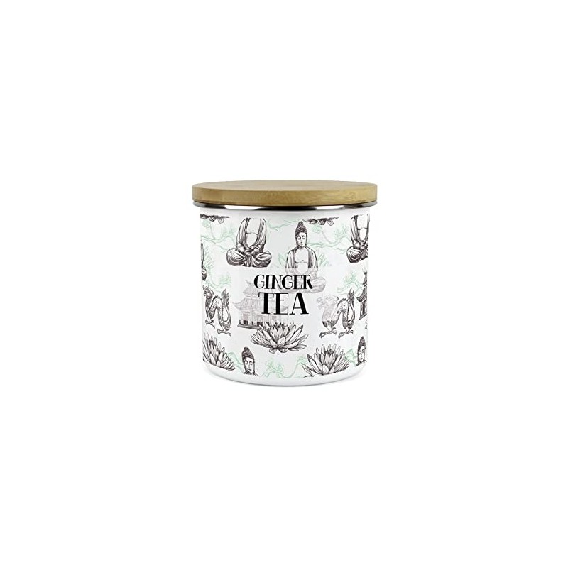 Purely Home Asian Scenes Ginger Tea Canister - White Metal