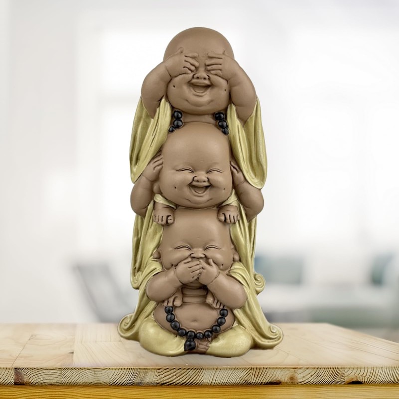 Zen'Light Statue of 3 Laughing Buddhas - See Nothing -