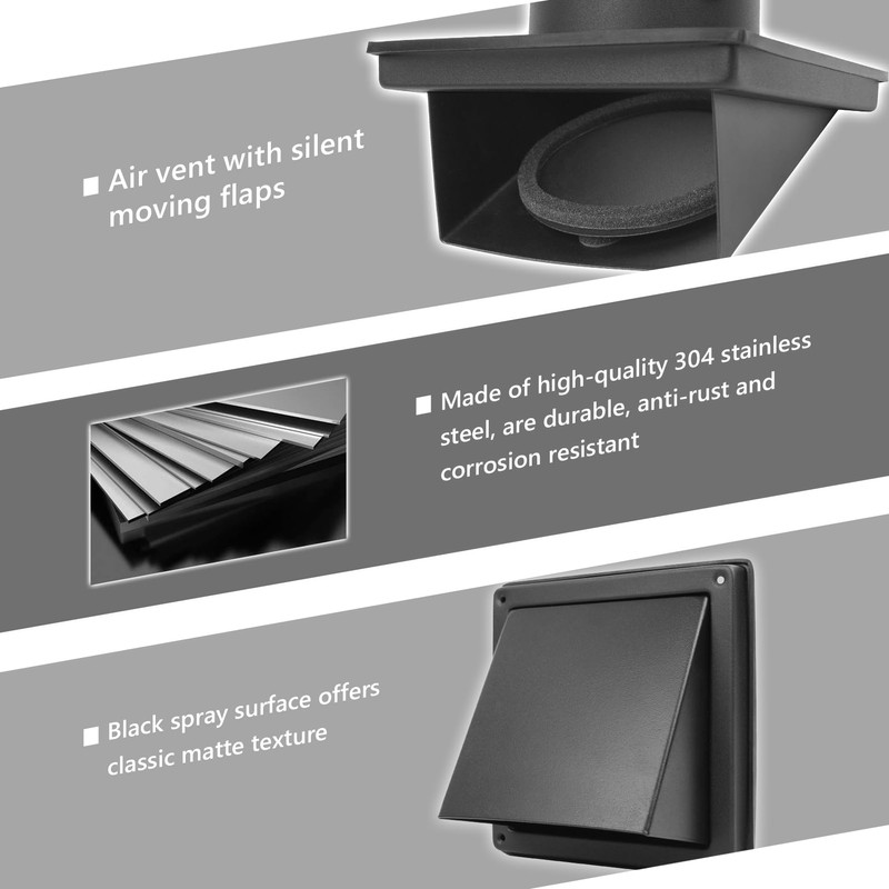 FRESH SPEED 4 Inch Black Dryer Vent Cover Outside Stainless