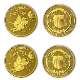 SPRMUD 4 PCS Tooth Fairy Coins Tooth Fairy Golden Coin Experience for Lost Tooth Kids