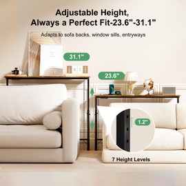 2 Pack 79" Narrow Console Table with Adjustable Height(23"-31") Behind Couch Sofa Table with 2 Power Outlets 79"*5.9" Long Entryway Table for Hallway Bedroom Living Room Foyer Rustic Brown