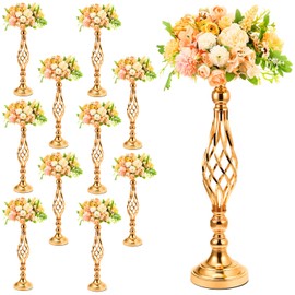 Rtteri 10 Pcs Metal Flower Arrangement Stand Wedding Flower Centerpieces Stand Elegant Metal Vase Candelabra Candle Holder for Wedding Reception Table Decor Party Hotel Home Decor (Gold)