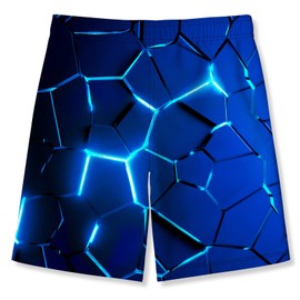 TUONROAD Boys Swimming Shorts Funny 3D Print Quick Drying Swimming Trunks with Mesh Lining Summer Beach Shorts 5-14 Years, 1 A Lava Blue