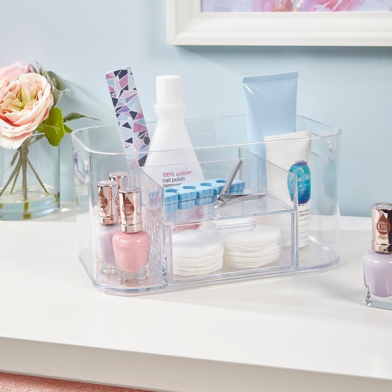 STORi Bliss Clear Makeup Organizer for Countertop, Divided Bathroom Organizer