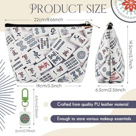 Mahj Tile Lover Gift Mahj Tiles Coin Bag with Keychain Set PU Leather Coin Purse Gift for Lover Women Mom Grandma Birthday Travel