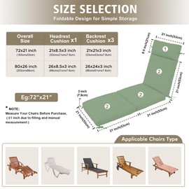 Chaise Lounge Cushion 80x26x3 Inch ?Set of 2 Outdoor Lounge Chair Cushions, Lounger Pad Replacement with Fade-Resistant, Removable & Machine-Washable Covers, Ideal for Patio Chaise Chairs, Sage Green