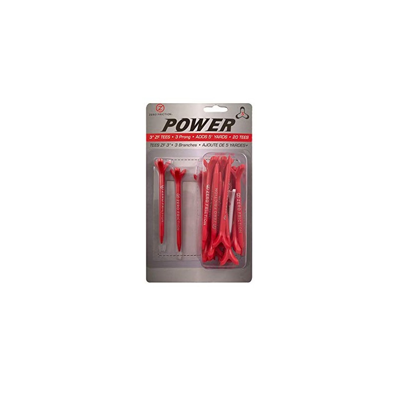 Zero Friction Power 3 Golf Tees, Red, Pack of 20