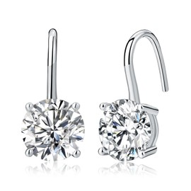 Diamond Treats 925 STERLING SILVER Earrings with 8mm Single Round Hanging Bright White Cubic Zirconia. The Fish Hook Dangly Silver Drop Earrings are a Lovely Gift for Her.