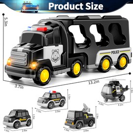 TEMI Police Truck Toy for Toddlers 3 4 5 6 Years Old Boys. 5-in-1 Friction Power Emergency Vehicle, Police Car Toy for Toddlers 1-3, Carrier Truck Toy for Children 3-5