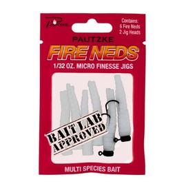Pautzke's Fire Neds White Micro Finesse Jigs, 1/32 oz - Ultimate Trout and Multi-Species Fishing Lures, Includes 6 Neds & 2 Pre-Rigged Jig Heads