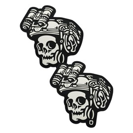 2 PCS AliPlus Skull Night Vision Goggles Patches Luminous Glow in The Dark PVC Patch Tactical Morale Patch Applique Fastener Hook and Loop(05)