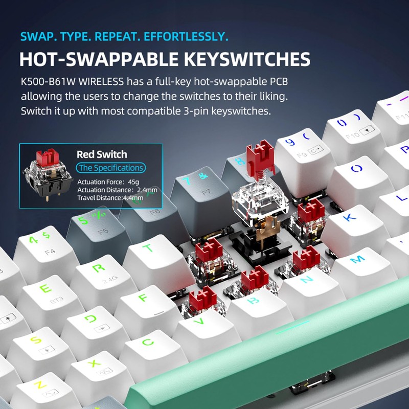 Machenike K500A-B61W 60% Mechanical Wireless Gaming Keyboard, 61 Keys Ultra-Compact