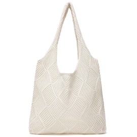 Crochet Tote Bags Summer Beach Bag for Women Vacation Mesh Knit Bag Hippie Bag, Beige, 16.5'' x 8'' x 13.8''