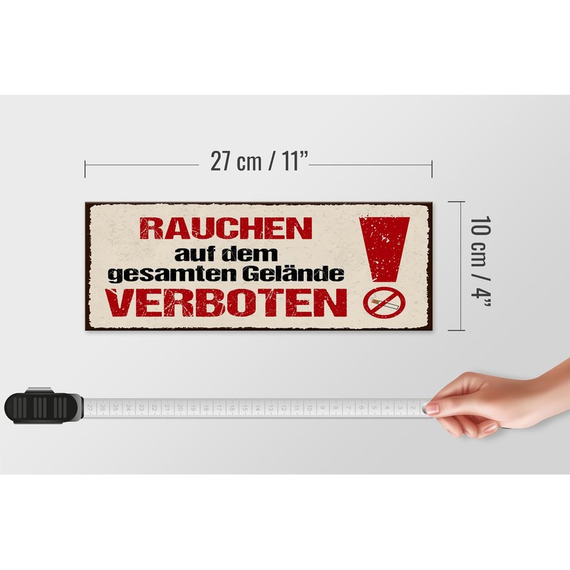 Femer Holzschild Hinweis 27x10 cm Rauchen auf dem gesamten Gelände