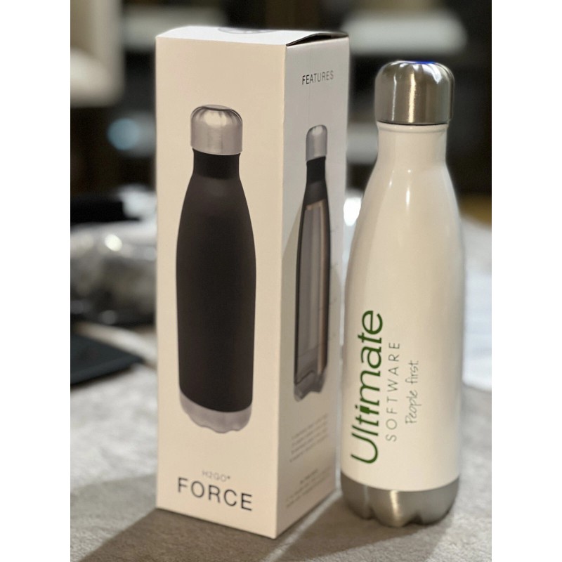H2GO Force Water Bottle with Logo White Stainless Steel 17