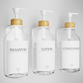 3 Piezas Dispensador de Jabon Baño on 16 Etiquetas Impermeables | Dispensador de Shampoo y Acondicionador, Sin Taladrar Dispensadores de Jabon de Duch