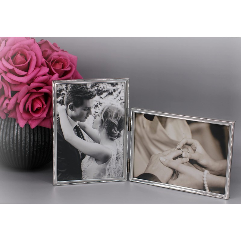 LEADEX Vertical Horizontal Combination Double Photo Frame 4x6 Metal Folding