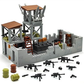 ZHX Military Base Building Brick Set for Army Minifigure War Accessories, Defence Base Guard Tower Guns Weapons Building Block Toy for Kids 8 10 12 14 Years