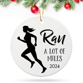 Hushee Christmas Runner Ornament Ran a Lot of Miles Running Ceramic Ornament 2024 Run Ornament for Xmas Tree Christmas Decoration Cross Country Running Gifts for Friends(Woman)