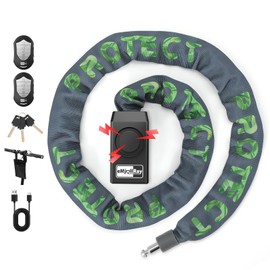 Bike Chain Lock with Alarm, 4 ft E Scooter Lock Anti-Theft Alarm 110dB Security Heavy Duty Include 3 Keys & Silicone Cover USB C Rechargeable, Waterproof for Bike/E Scooter/Motorcycle