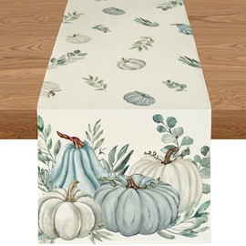 ZWJD Autumn Table Runner, 40 x 140 cm, Autumn Table Runner, Washable & Modern, with Leaves & Pumpkin Motif, Autumn Decoration Tablecloth for Kitchen, Dining Table, Indoor and Outdoor Use