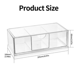 Cosmetic Organiser, Bathroom Organiser Storage Box, Cotton Buds Container, Transparent, 3 Compartments with Drawers, Stackable Dressing Table Organiser for Bathroom, Chest of Drawers, Vanity Organiser