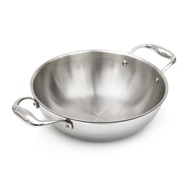 Highkind Tri-Ply Stainless Steel Multi Purpose Heavy Weight Extra Deep, Steek Food, Induction & Dishwasher Friendly Durable Cookware - (Kadhai, 26 cm)