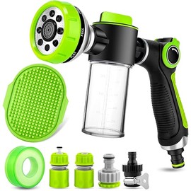 Dog Washing Hose Attachment, 8-in-1 Sprayer Mode Garden Hose Nozzle with Pet Bathing Brush and 100cc Soap Dispenser Bottle, Adopted in Watering Flowers, Car Wash, Dog and Horse Showering (Green)