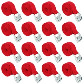 SEUNMUK 16 Pack 6.5 Ft Lashing Straps, 1 Inch Wide Red Tie Down Strap Cam Buckle Locking Strap for Trucks Cargo Motorcycle Securing, Lawn Equipment, with Zinc Alloy Cam Buckle