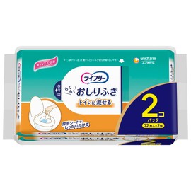 Lifeley Easy Wipes, Flushable in the Toilet, 144 Sheets (72 Sheets x 2 Pieces), Made in Japan, Nursing Care for Adults, Seniors