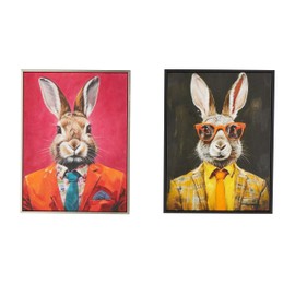 Deco 79 Canvas Rabbit Living Room Framed Wall Art Business Canvas Wall Art with Glasses and Handkerchief, Set of 2 Wall Art 13" W, 17" H, Multi Colored