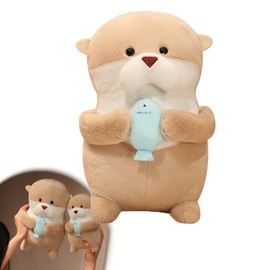 Cuddly Toy Otter Plush Toy, Cute Otter Toy, Otter Stuffed Toy, Fluffy Cushion with Fish, Super Soft for Cuddling & Playing Plush Toy, Otter Gift Adults, Children (1 Piece, 11 cm)