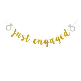SNFHWL Just Engaged Banner, Gold Engagement Party Sign, Bridal Shower/Wedding/Bachelorette Party Decoration Supplies