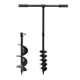 LONGRUNNEW Heavy-Duty T-Shaped Hand Drill Auger Post Hole Digger with Non-Slip Handle - 4" & 6" x 38" Spiral Drill Bit for Planting Bulbs, Trees, Fences, Umbrella Holes in Garden & Soft Soil