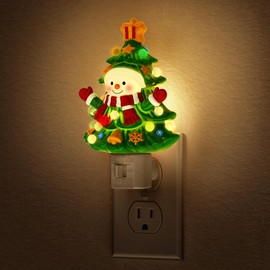 Briignite Snowman Night Light, 3000K Night Lights Plug into Wall, Christmas Tree Cute Night Light for Kids, Plug in Nightlight with 360° Rotatable for Christmas Decor Party