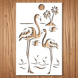 Generic Flamingo Stencil | Reusable Birds Tropical Stencils for Painting on Wood, Glass, Wall, Rock, Walls, Canvas, Glassware, Spray Painting, Airbrushing | Tropical Bird Stencil (8.5""x 11""), White