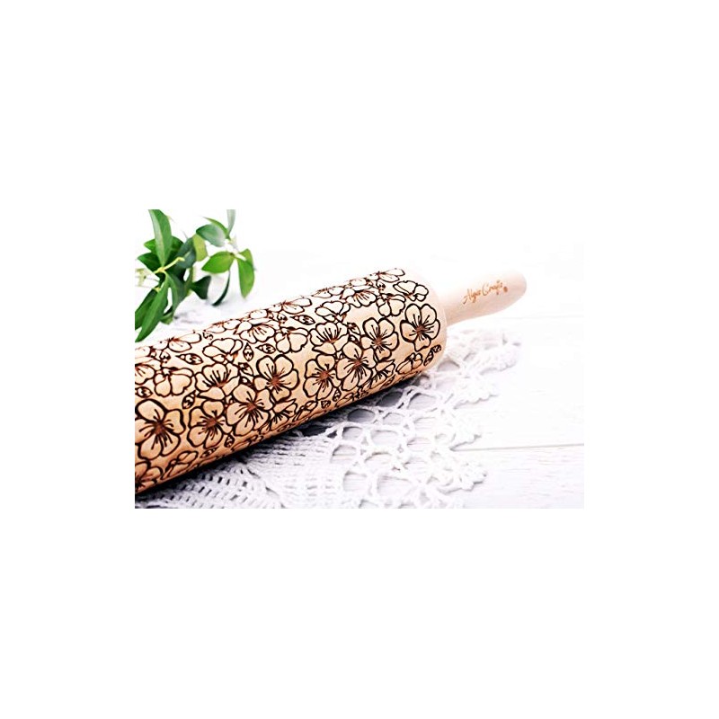 SAKURA Embossing rolling pin. Japanese Cherry Blossom embossed dough roller