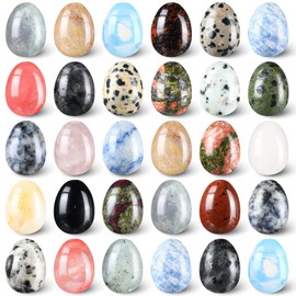 30 Pieces Worry Stones Egg Rock Crystal Gemstone Polished Mineral Rock Egg Stones Pocket Palm Chakra Crystal for Anxiety Relief Meditation Reiki Balancing Easter Decor(Classic Color)