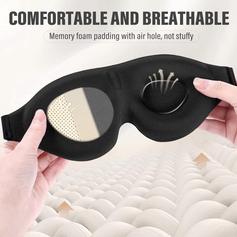 Black Sleep Eye Mask, 100% Light Blocking Blindfold, Zero Pressure,