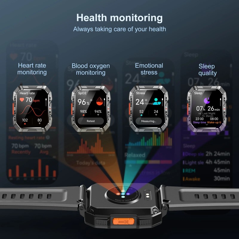Relojes inteligentes militares para hombre Bluetooth llamada (responder/hacer llamada) 5
