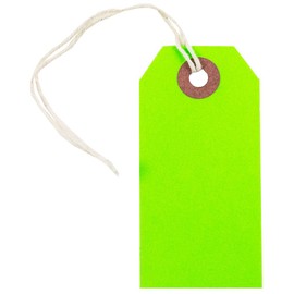 JAM PAPER Gift Tags with String - Small - 3 1/4 x 1 5/8 - Neon Green - 10/Pack