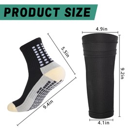Shupakul 4 Set Grip Soccer Socks with Shin Guard Sleeves,Anti-Slip Soccer Sock Shin Guard Sleeve for Teens Men Women,Black Non-Skid Athletic Socks Shin Guard for Sport Training Athletics