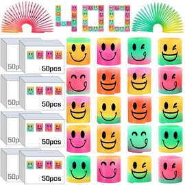 AZEN 400 Pcs Mini Spring (4 Packsges) Party Favors for Kids 3-5 4-8, Goodie Bags Stuffers for Birthday Party, Classroom Prizes Kids Prizes, Small Bulk Toys Gifts (4 Smile)