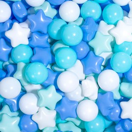 MoonxHome 200pcs Star Ball Pit Balls for Toddlers, BPA Free Crush Proof Plastic Toy Balls for Ball Pit, Children's Pool Water Toys, White Blue Green