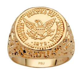 PalmBeach Men's Yellow Gold-Plated American Eagle Coin Replica Nugget Ring Sizes 8-13 Size 10